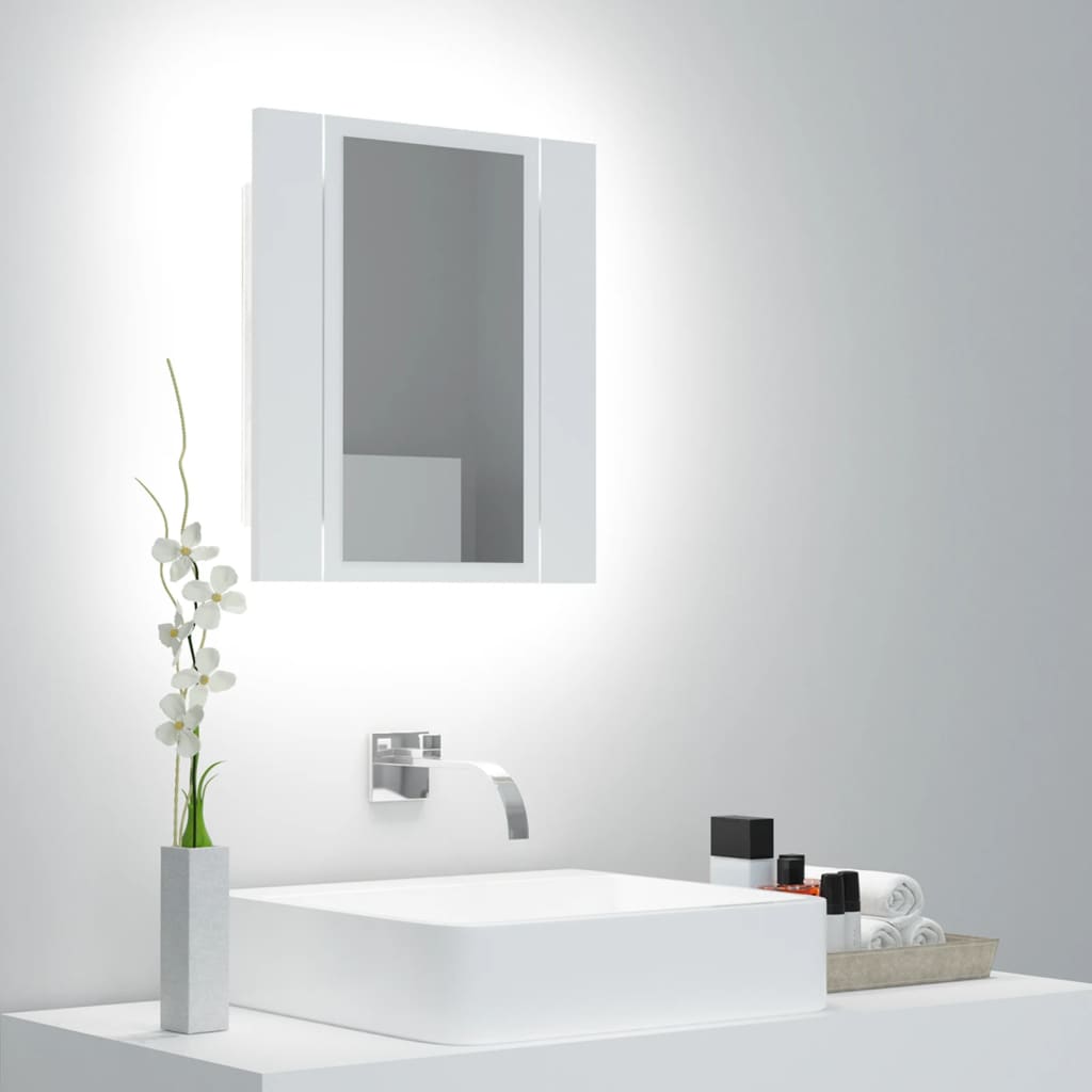 Kúpeľňová skrinka s LED a zrkadlom, biela 40x12x45 cm, akryl