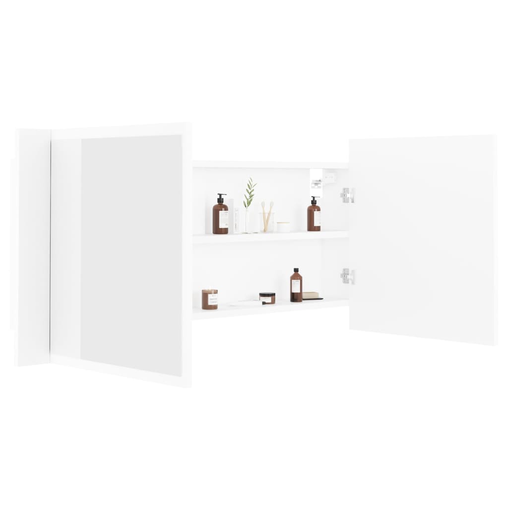 Kúpeľňová skrinka s LED a zrkadlom, biela 100x12x45 cm, akryl