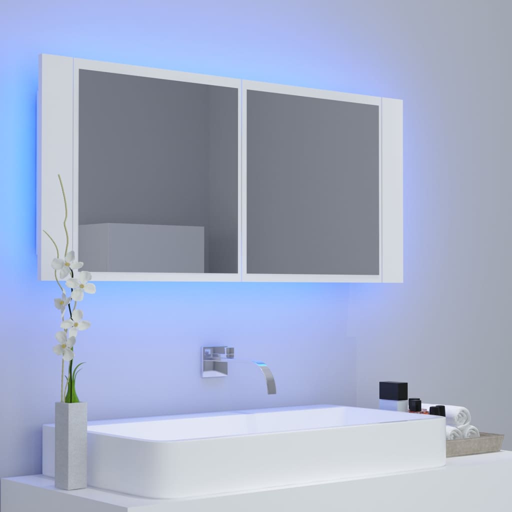Kúpeľňová skrinka s LED a zrkadlom, biela 100x12x45 cm, akryl