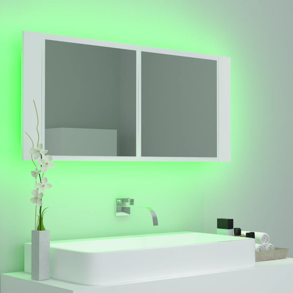 Kúpeľňová skrinka s LED a zrkadlom, biela 100x12x45 cm, akryl