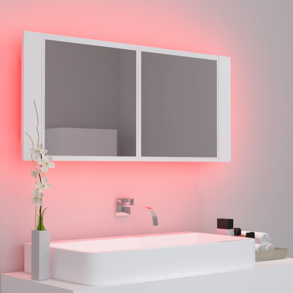 Kúpeľňová skrinka s LED a zrkadlom, biela 100x12x45 cm, akryl