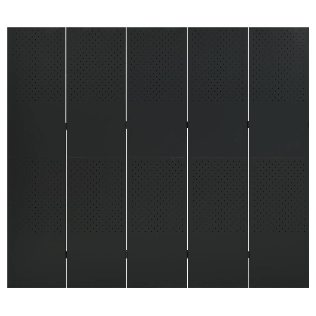 Paraván s 5 panelmi, čierny 200x180 cm oceľ