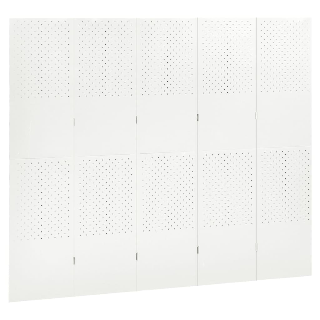 Paraván s 5 panelmi, biela 200x180 cm oceľ