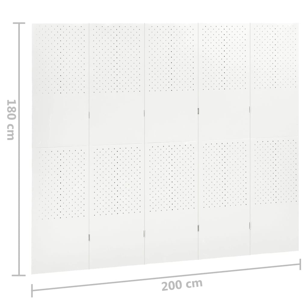 Paraván s 5 panelmi, biela 200x180 cm oceľ