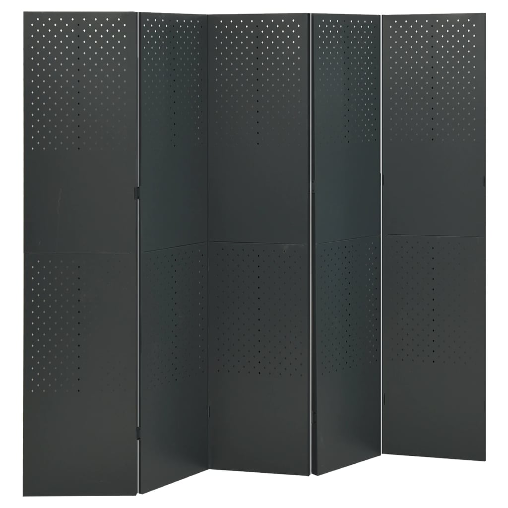 Paraván s 5 panelmi, antracitový 200x180 cm oceľ