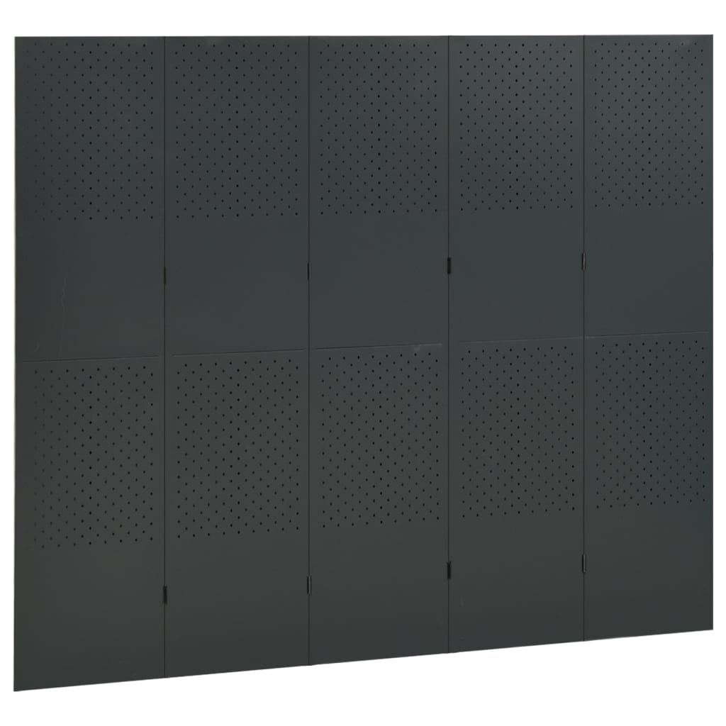 Paraván s 5 panelmi, antracitový 200x180 cm oceľ
