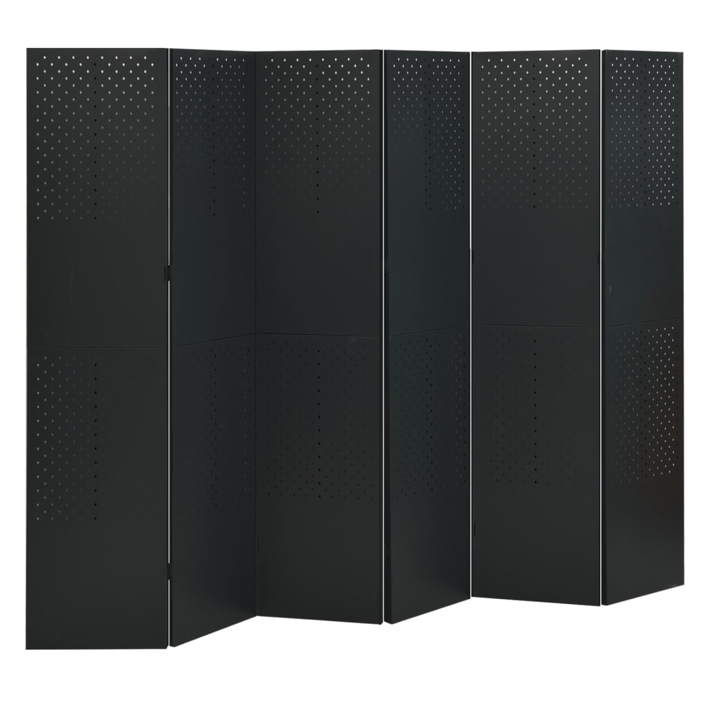 Paraván so 6 panelmi, čierny 240x180 cm oceľ