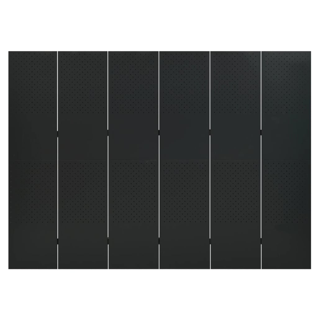 Paraván so 6 panelmi, čierny 240x180 cm oceľ