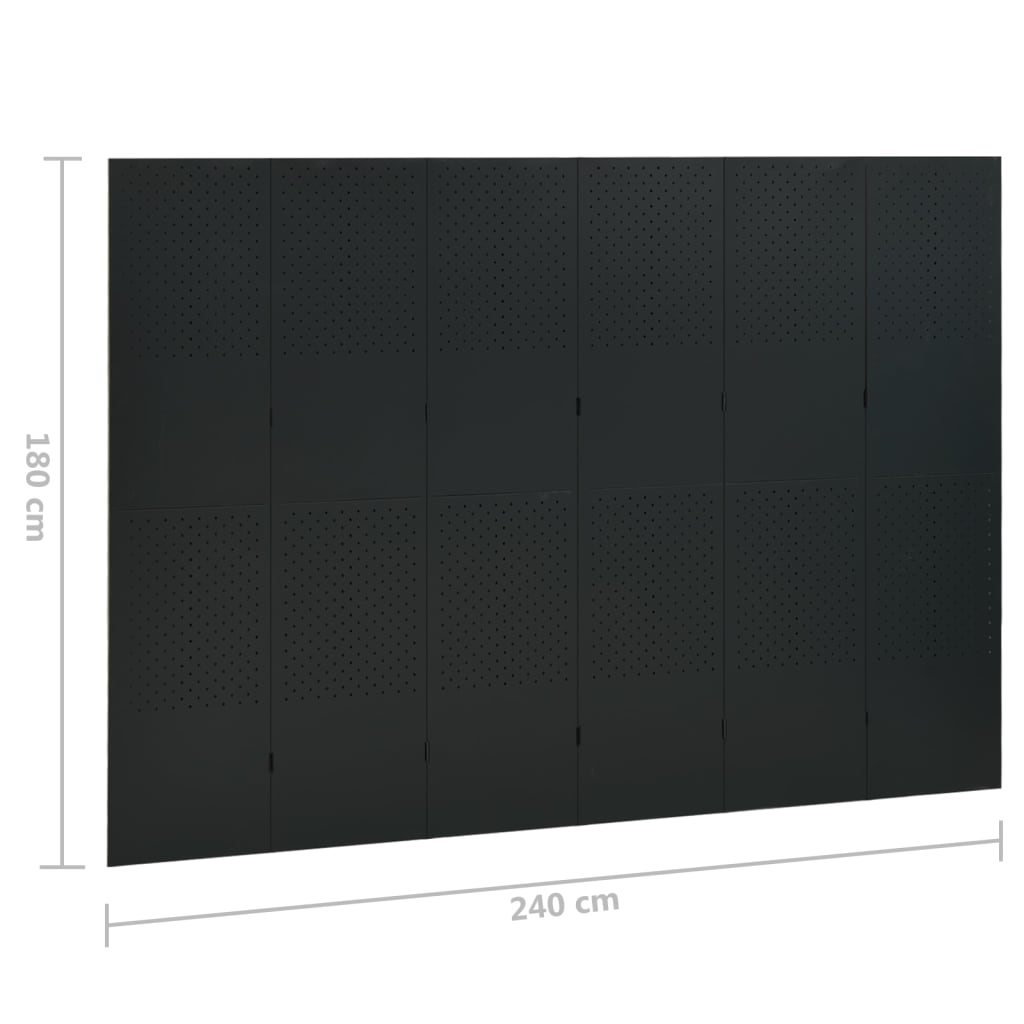 Paraván so 6 panelmi, čierny 240x180 cm oceľ