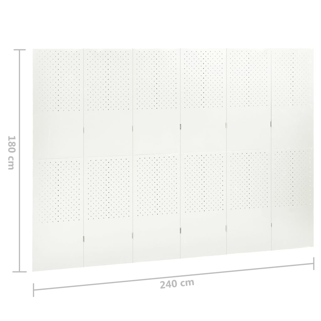 Paraván so 6 panelmi, biely 240x180 cm oceľ
