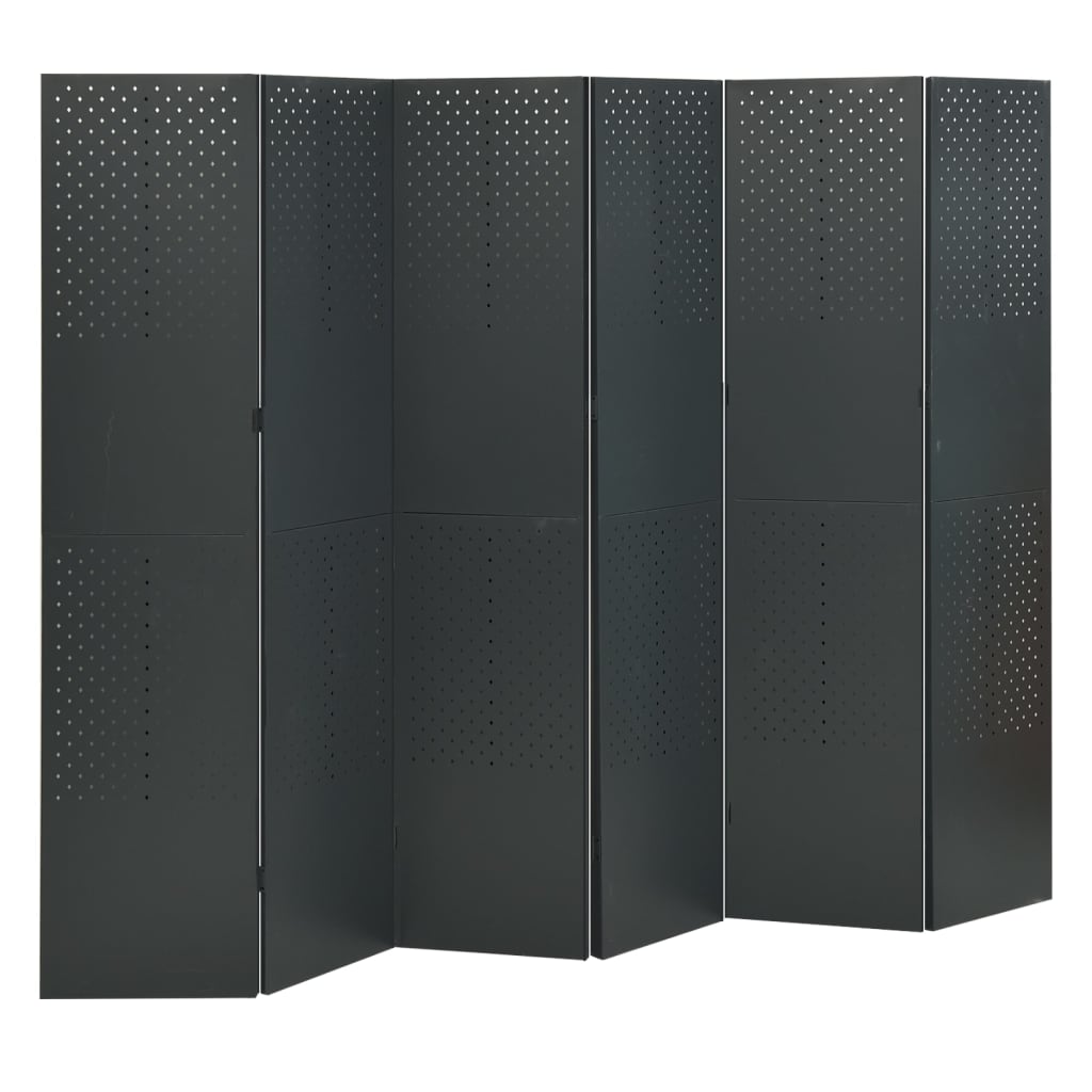 Paraván so 6 panelmi, antracitový 240x180 cm oceľ
