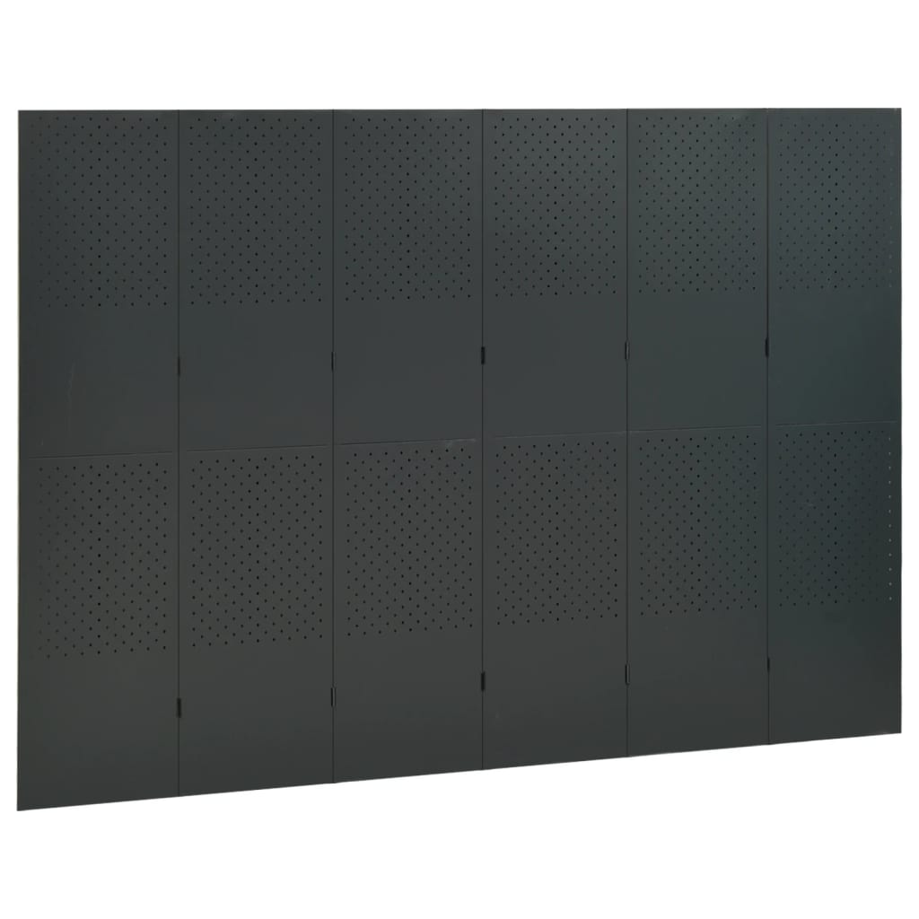 Paraván so 6 panelmi, antracitový 240x180 cm oceľ