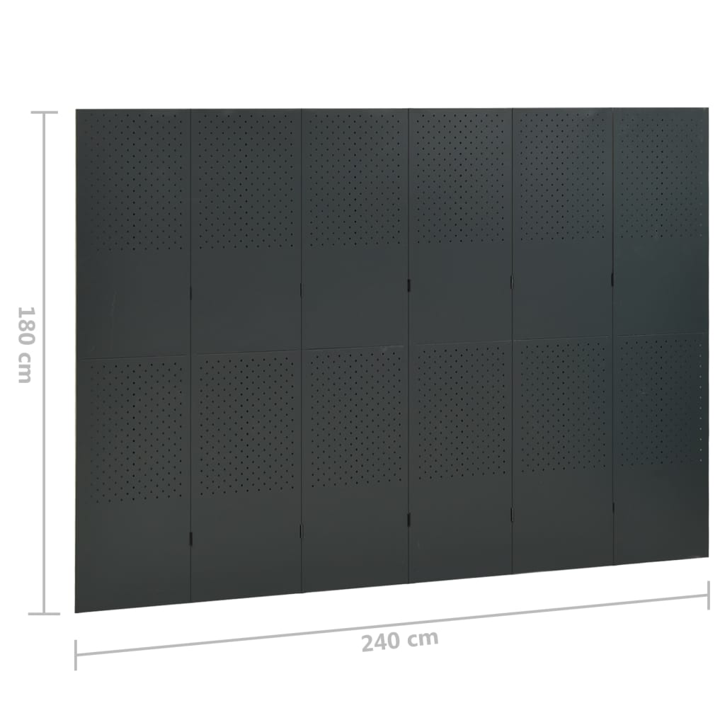 Paraván so 6 panelmi, antracitový 240x180 cm oceľ