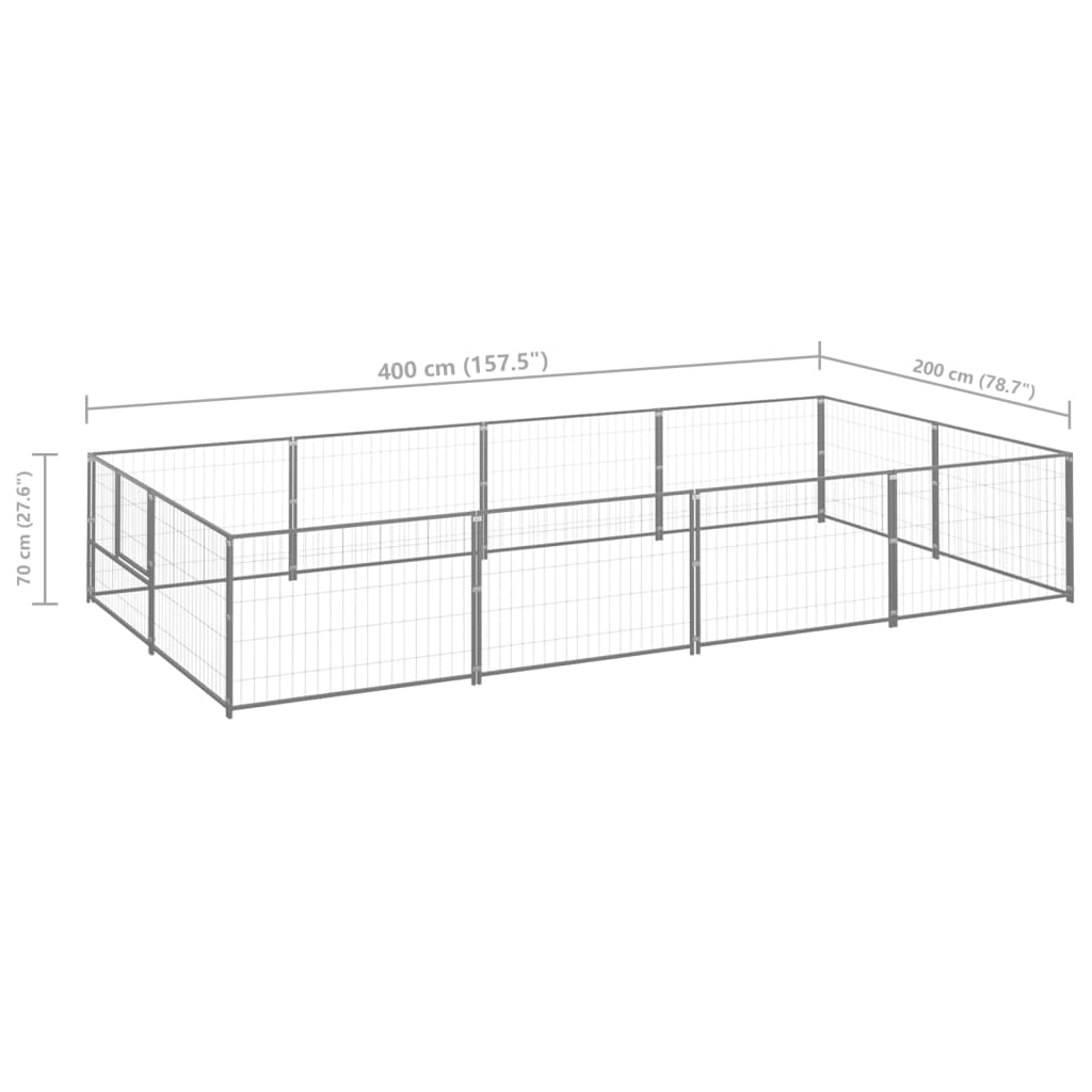 Koterec pre psy strieborný 8 m² oceľ