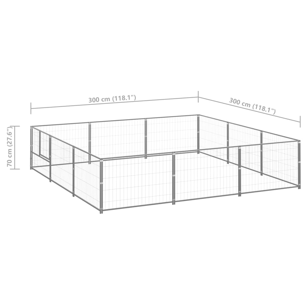 Koterec pre psy strieborný 9 m² oceľ