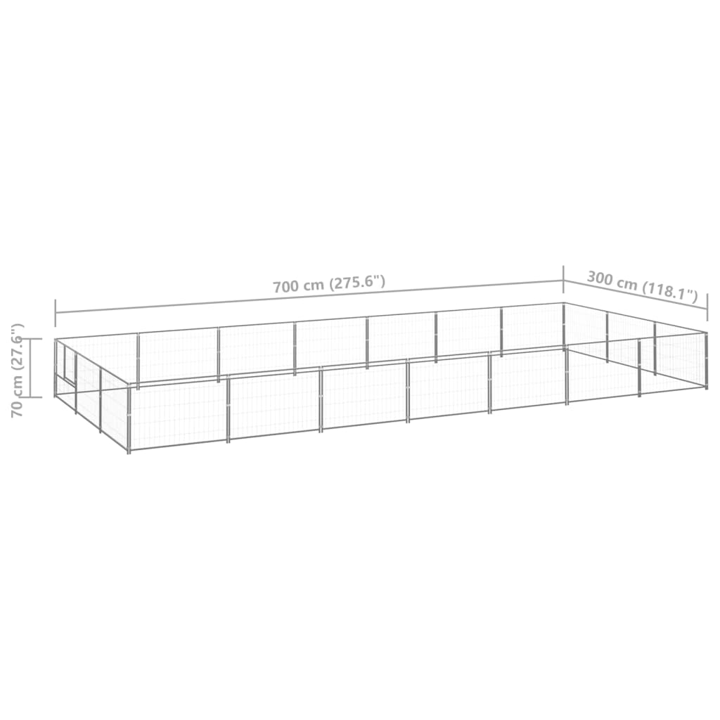 Koterec pre psy strieborný 21 m² oceľ