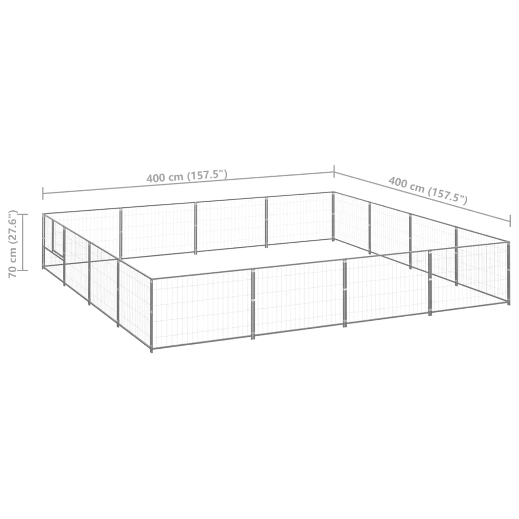 Koterec pre psy strieborný 16 m² oceľ