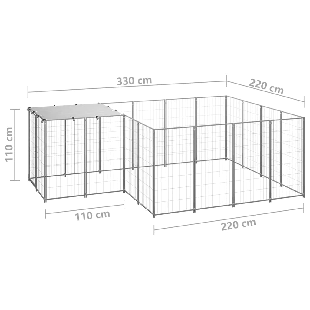 Koterec pre psy strieborný 6,05 m² oceľ