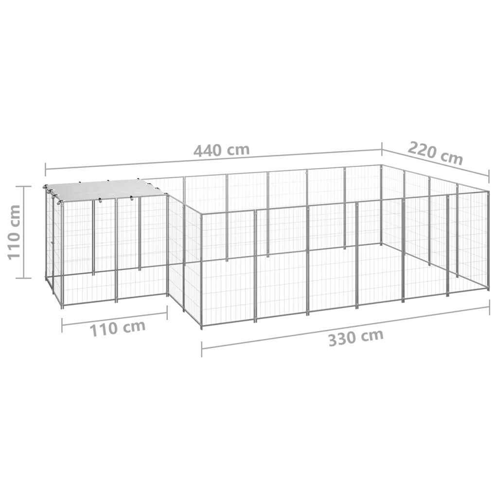 Koterec pre psy strieborný 8,47 m² oceľ