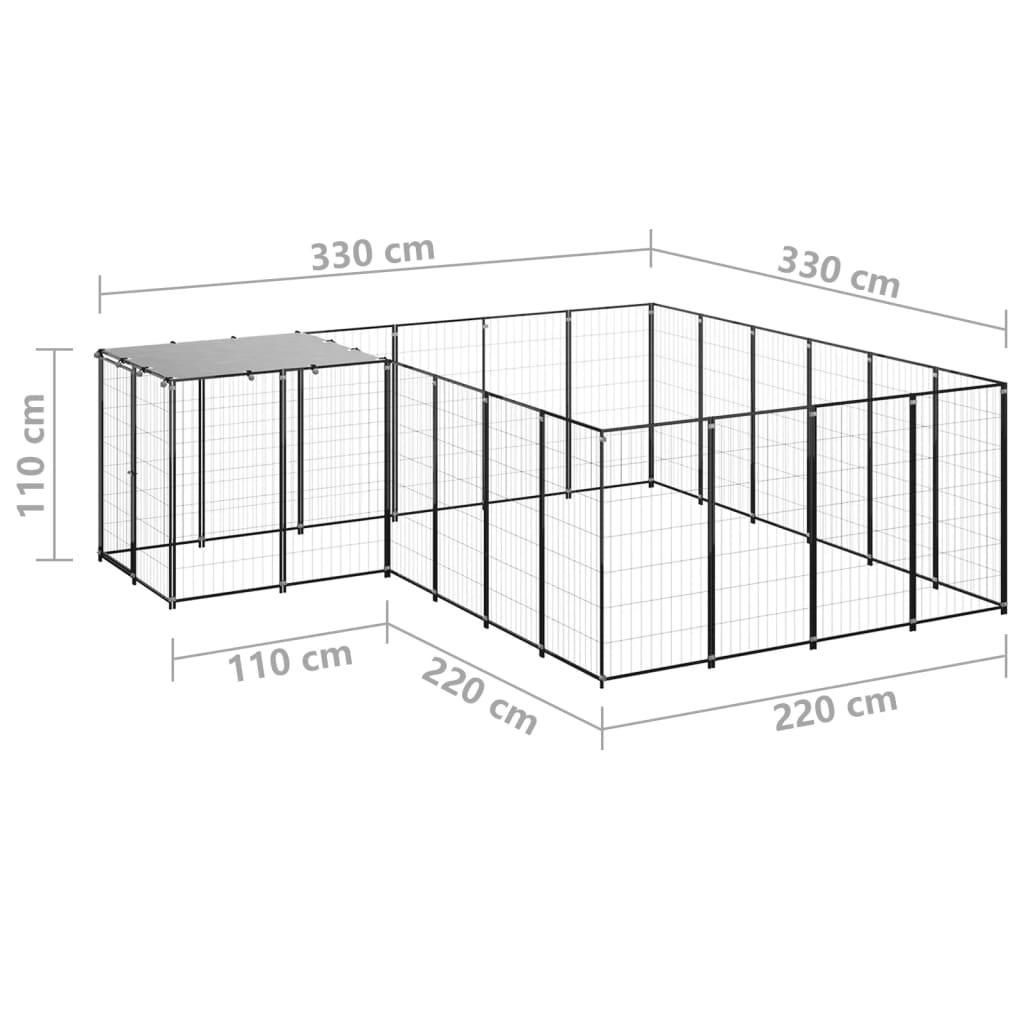 Koterec pre psy čierny 8,47 m² oceľ