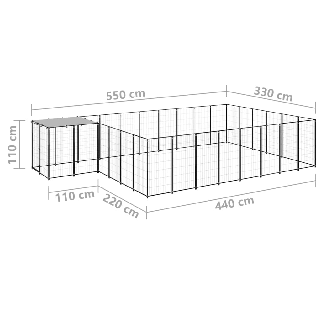 Koterec pre psy čierny 15,73 m² oceľ