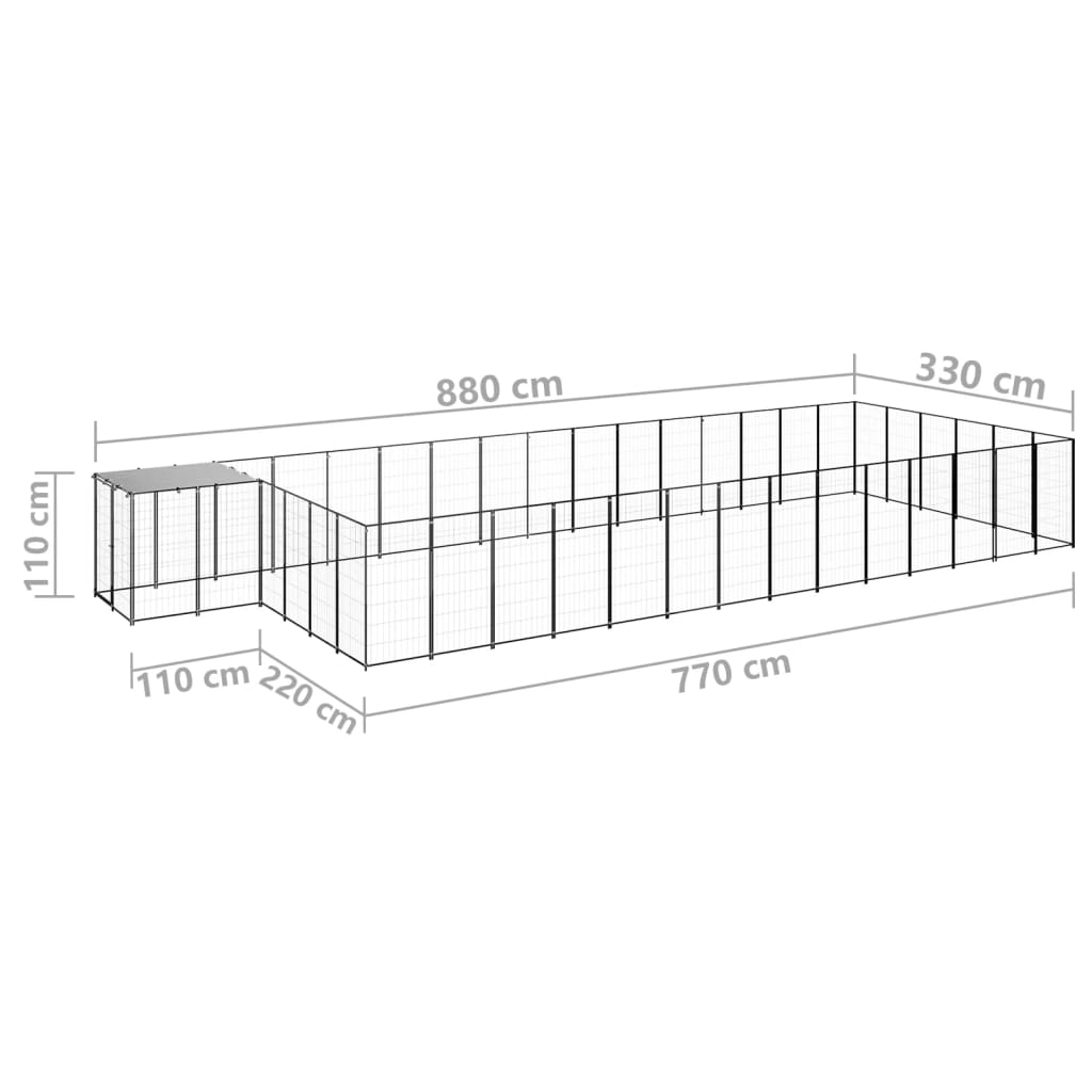 Koterec pre psy čierny 26,62 m² oceľ
