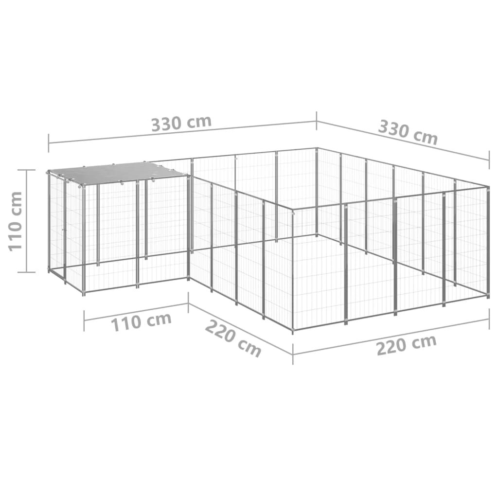 Koterec pre psy strieborný 8,47 m² oceľ