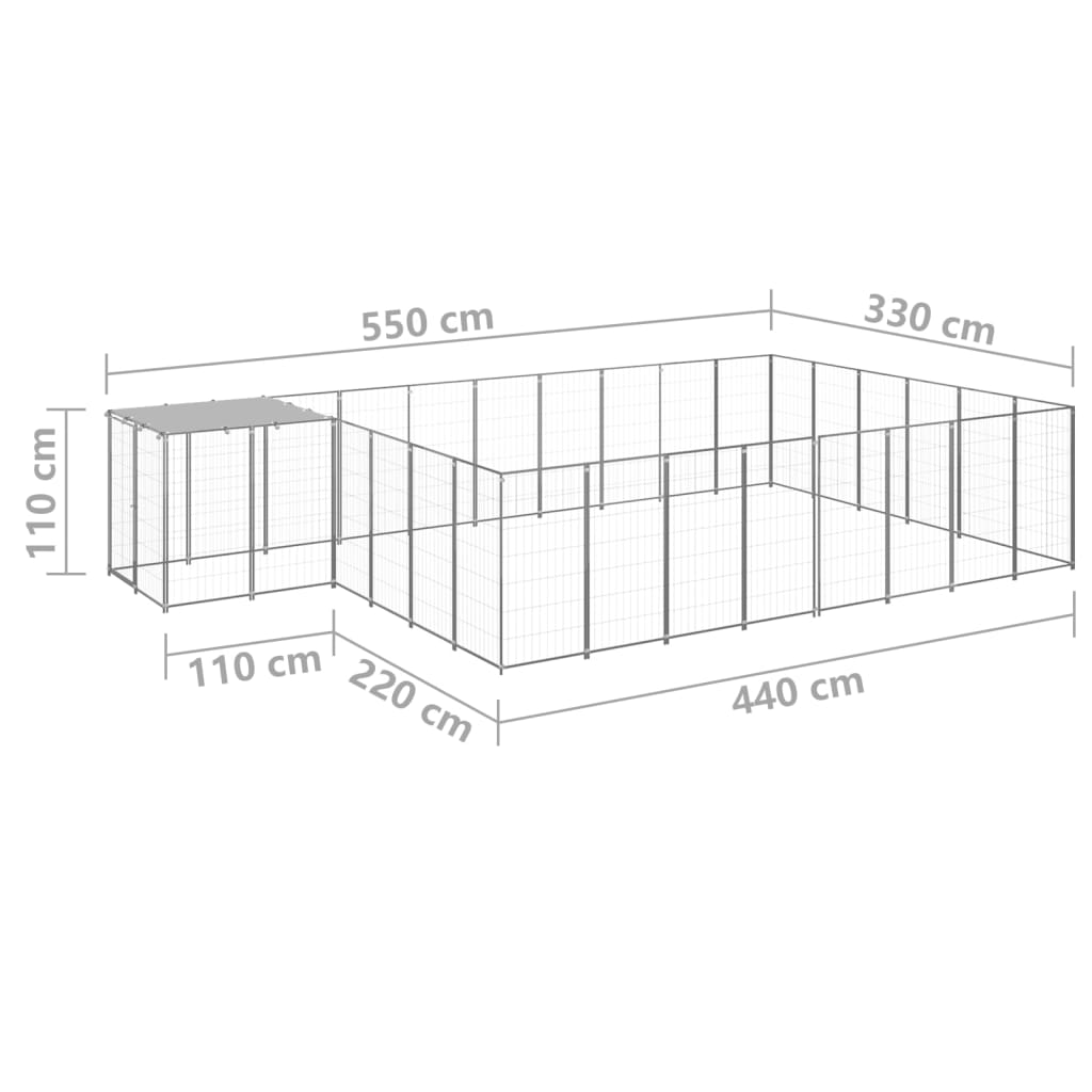 Koterec pre psy strieborný 15,73 m² oceľ