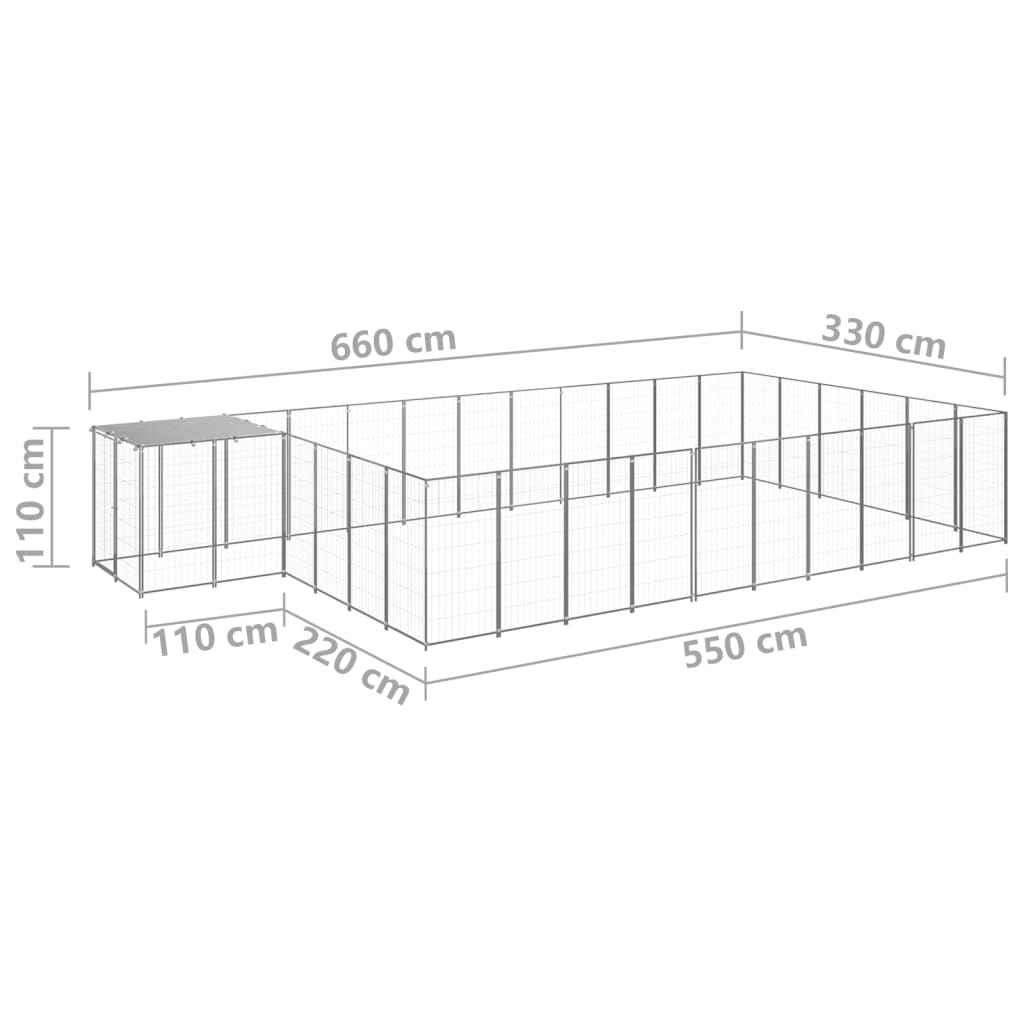 Koterec pre psy strieborný 19,36 m² oceľ