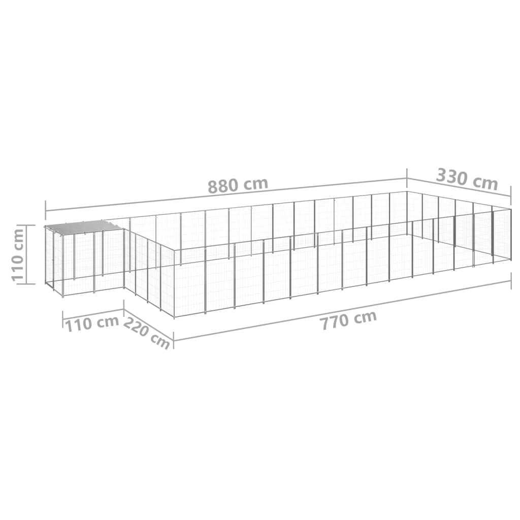 Koterec pre psy strieborný 26,62 m² oceľ