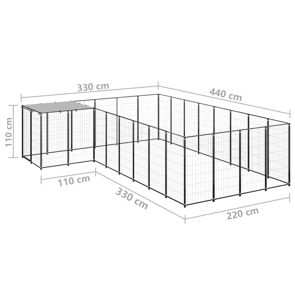 Koterec pre psy čierny 10,89 m² oceľ