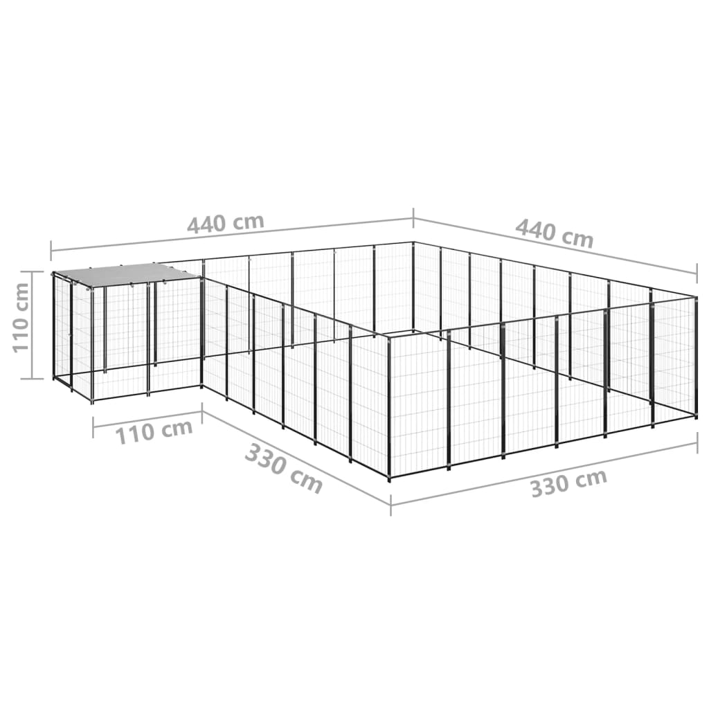 Koterec pre psy čierny 15,73 m² oceľ