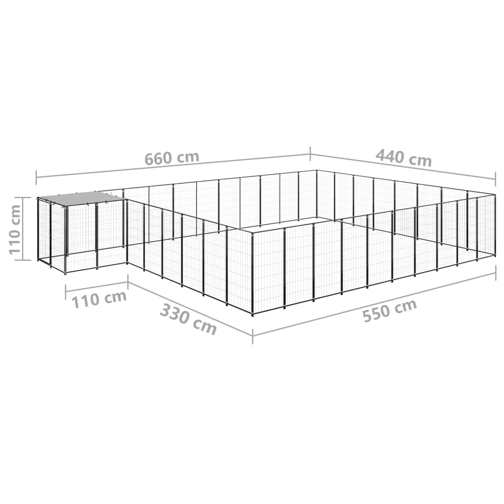 Koterec pre psy čierny 25,41 m² oceľ