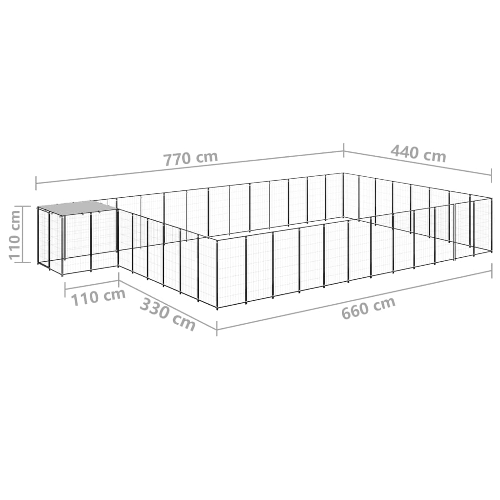 Koterec pre psy čierny 30,25 m² oceľ