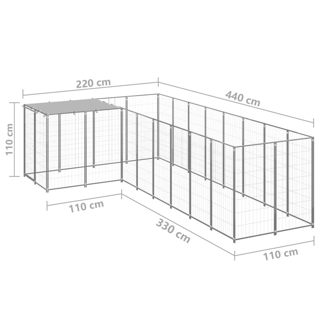 Koterec pre psy strieborný 6,05 m² oceľ