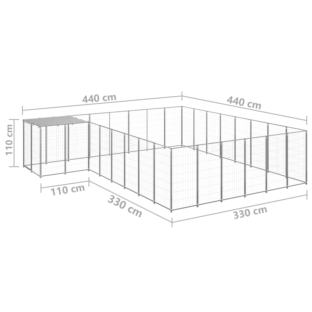 Koterec pre psy strieborný 15,73 m² oceľ