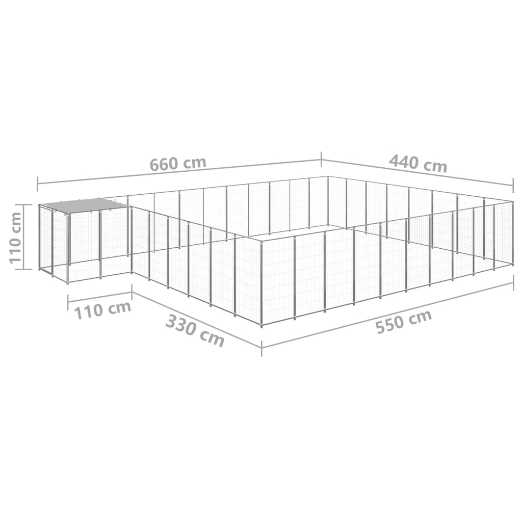 Koterec pre psy strieborný 25,41 m² oceľ
