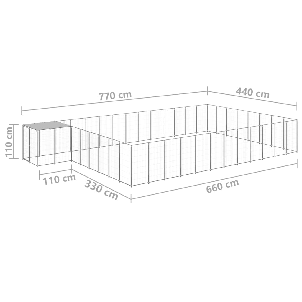 Koterec pre psy strieborný 30,25 m² oceľ