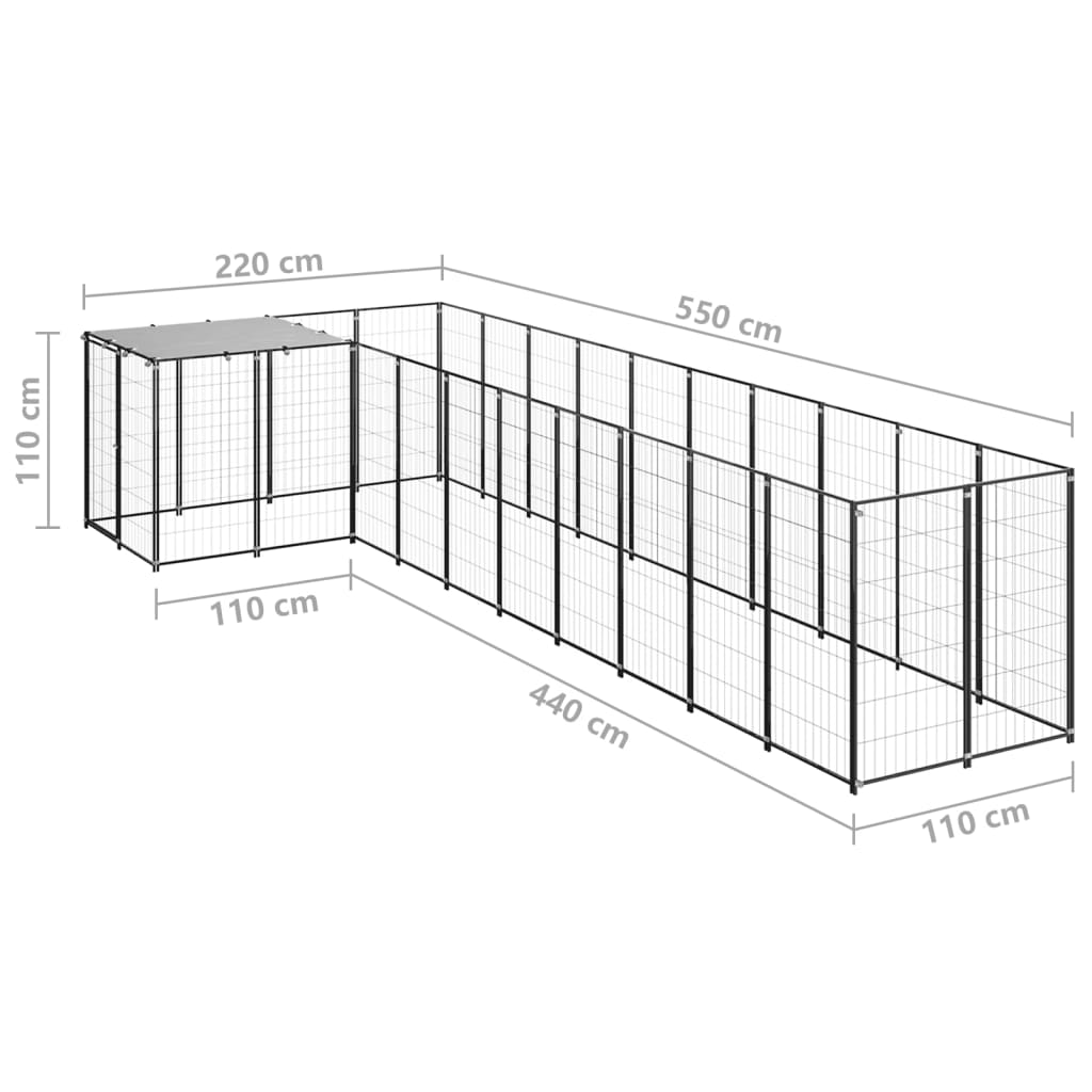 Koterec pre psy čierny 7,26 m² oceľ