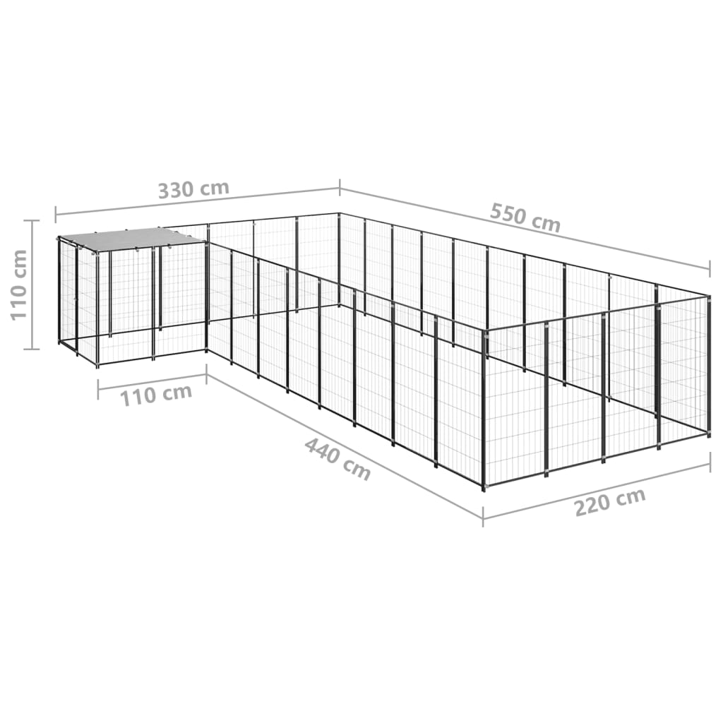 Koterec pre psy čierny 13,31 m² oceľ