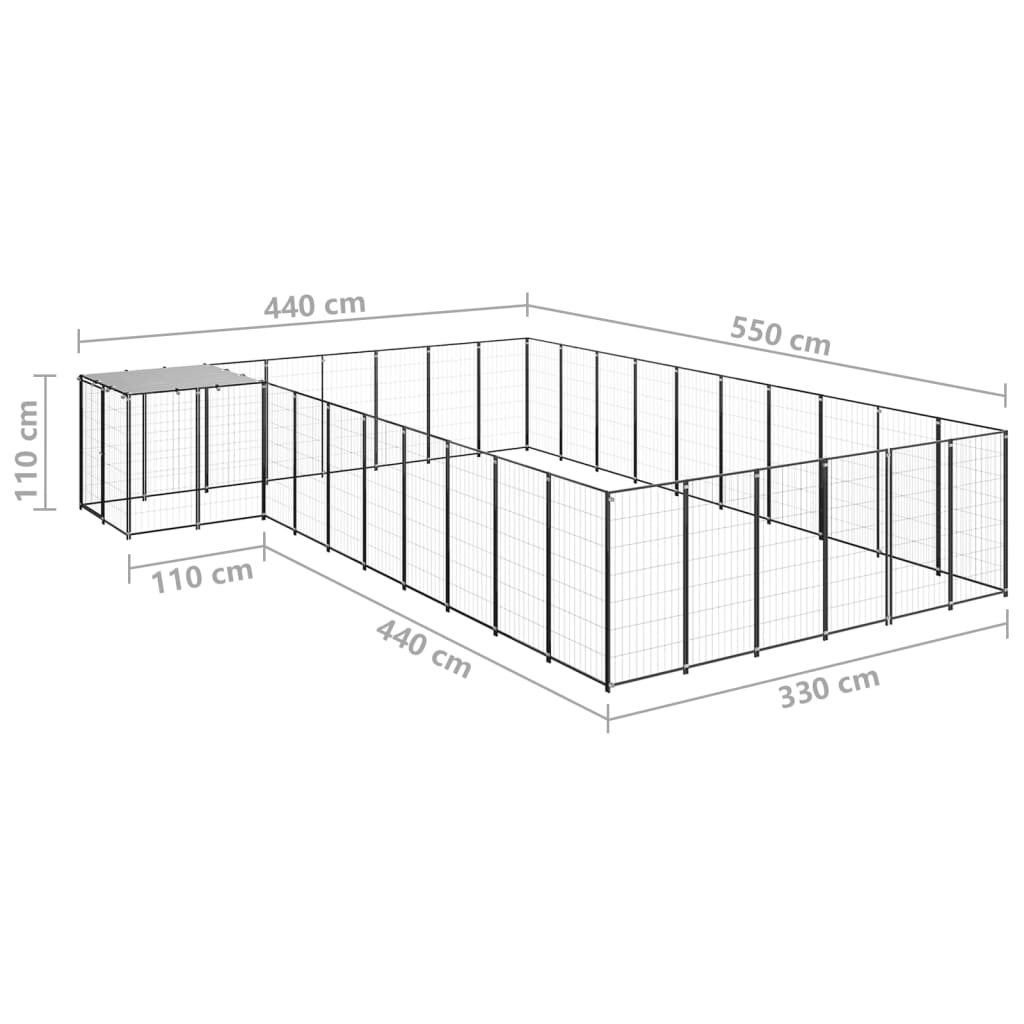 Koterec pre psy čierny 19,36 m² oceľ