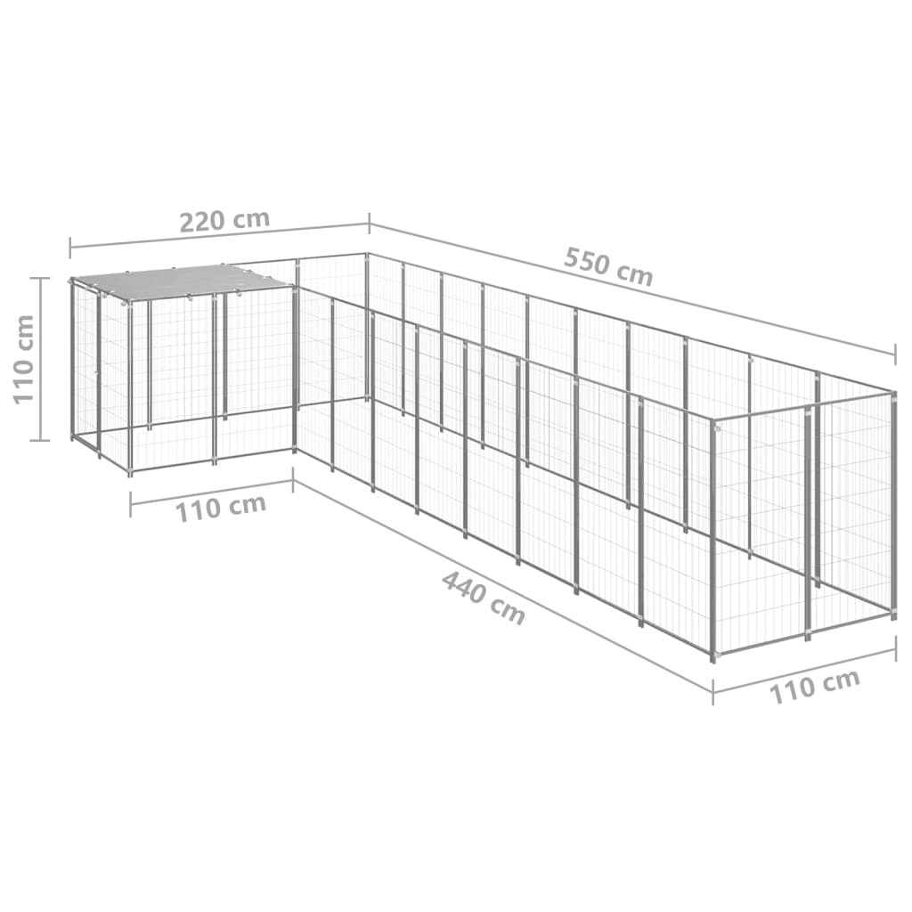 Koterec pre psy strieborný 7,26 m² oceľ