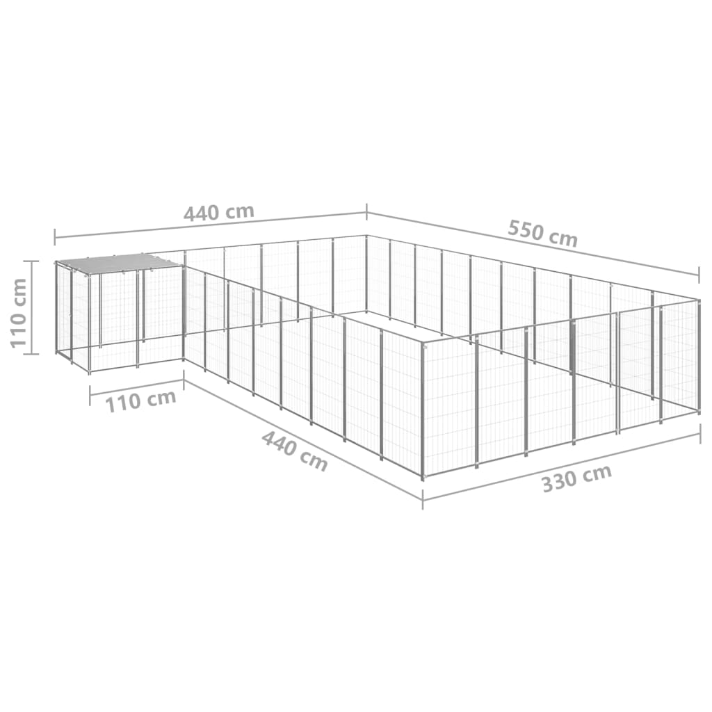 Koterec pre psy strieborný 19,36 m² oceľ
