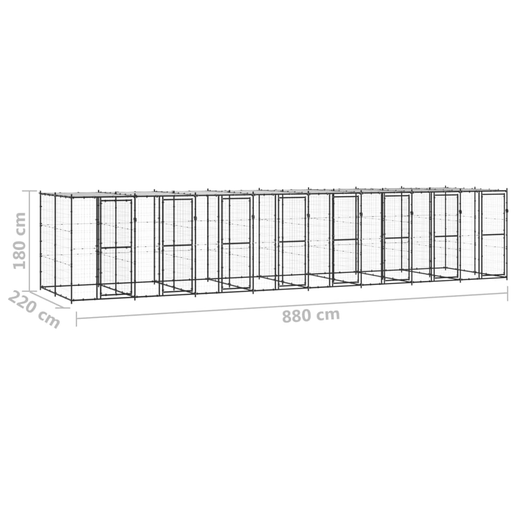 Vonkajšia voliéra pre psy so strechou oceľová 19,36 m²