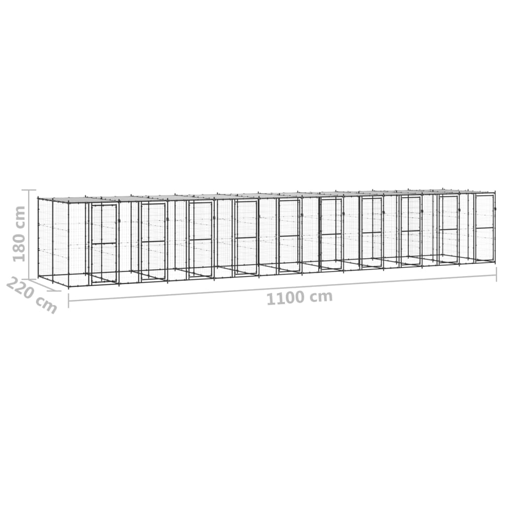 Vonkajšia voliéra pre psy so strechou oceľová 24,2 m²