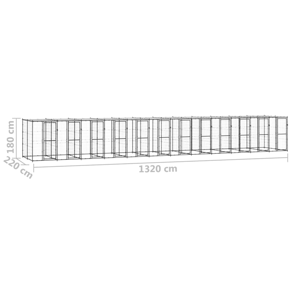 Vonkajšia voliéra pre psy so strechou oceľová 29,04 m²