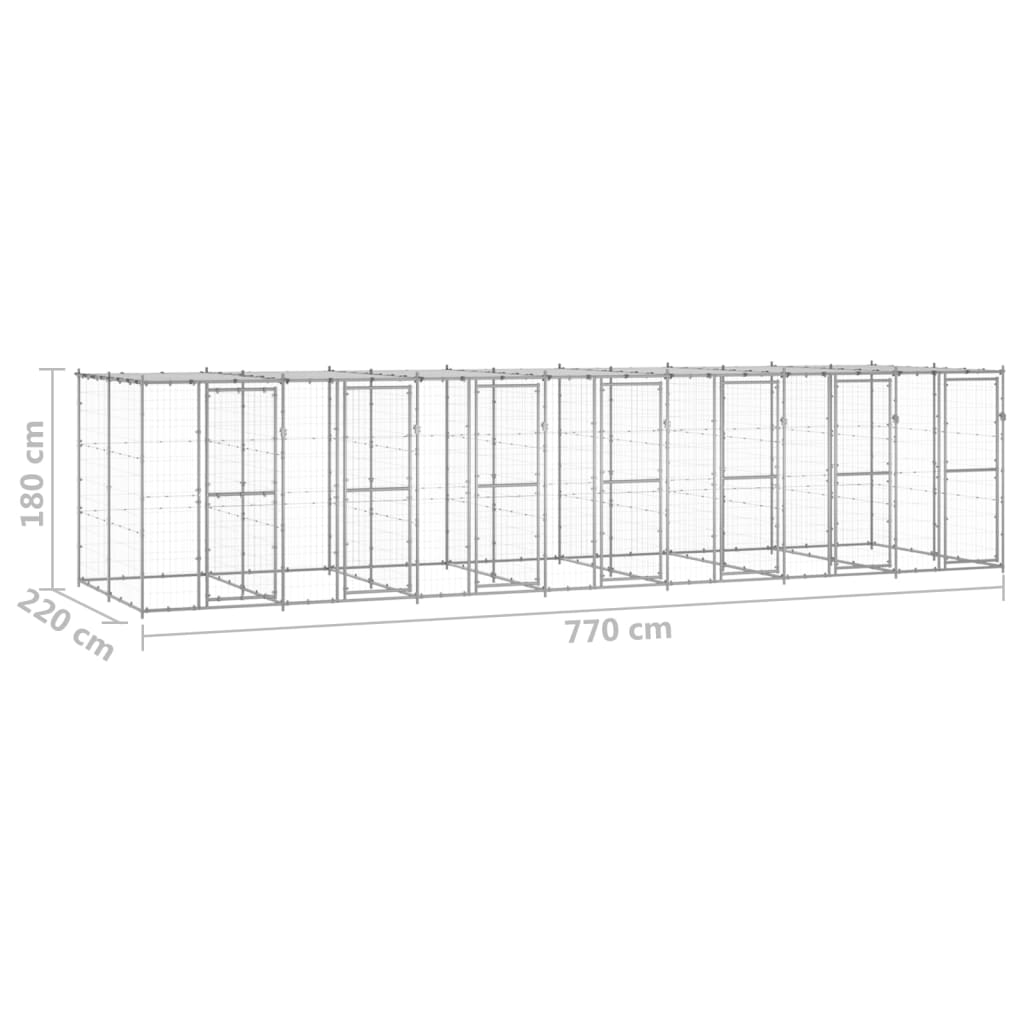 Vonkajšia voliéra pre psy so strechou pozinkovaná oceľ 16,94 m²