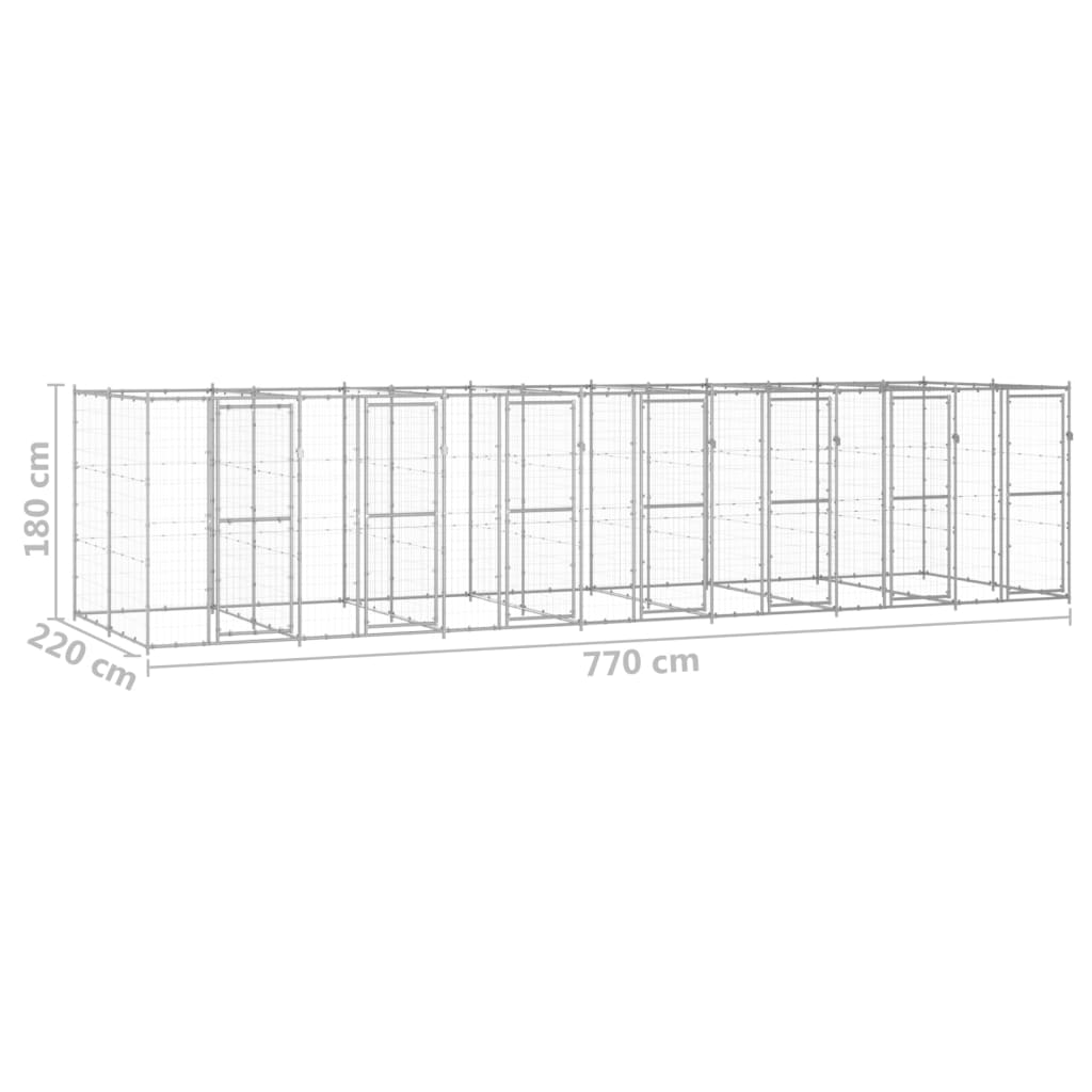 Vonkajšia voliéra pre psy pozinkovaná oceľ 16,94 m²