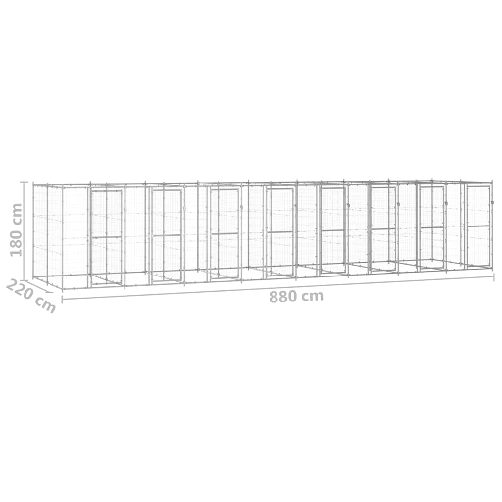 Vonkajšia voliéra pre psy pozinkovaná oceľ 19,36 m²