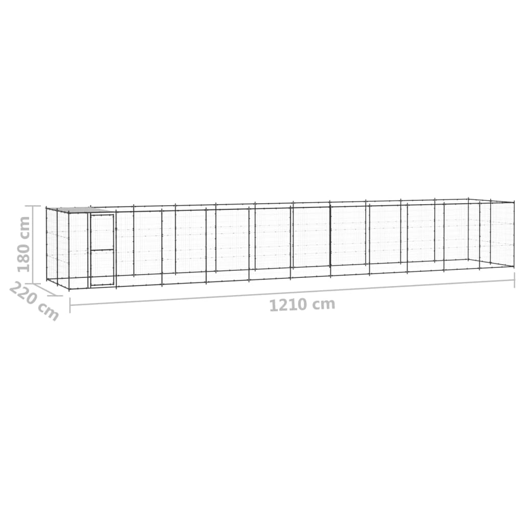 Vonkajšia voliéra pre psov so strechou oceľová 26,62 m²